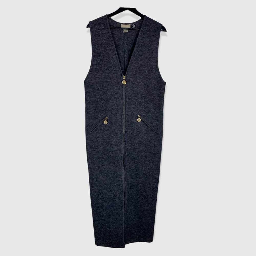 Vintage 90s Nordstrom Merino Wool Sleeveless Zip Up Dress Medium